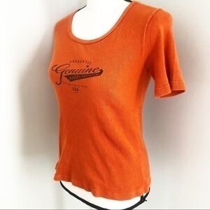 Harley Davidson Orange Ribbed Cotton T Shirt L